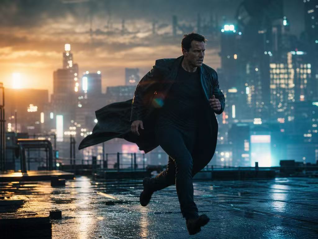 Hyper-realistic cinematic action frame with production-grade lighting